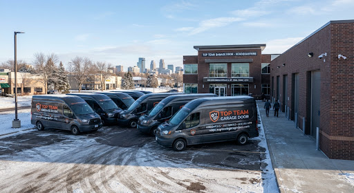Rendered image of service vans outside a brick building in winter